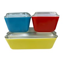 Vintage Pyrex Primary Colors Refrigerator Dish 8 PC Set 501,502,503 W/Lids - £108.30 GBP