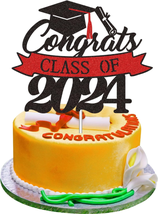 Congrats Grad 2024 Cake Topper, Glitter Black and Burgundy Class of 2024 Graduat - £12.71 GBP