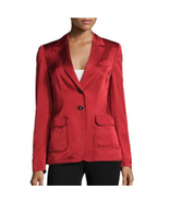 Escada Vermillion Red Satin Two Button Long Sleeve Blazer Size 42 - $272.17 CAD