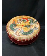 Old Chinese Hand Painted Dragon Drum Wood Leather Tack Asian - Canton China - $99.99