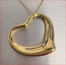 Tiffany &amp; Co Peretti 18K Gold Open Heart Necklace Extra Large 36mm - £2,278.69 GBP