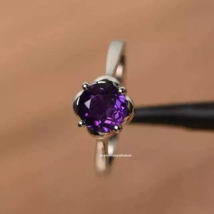 2Ct Round Cut Lab Created Amethyst Solitaire Wedding Ring 14K White Gold Plated - £46.38 GBP