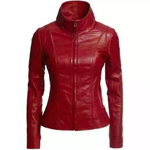 Stylish Red Women&#39;s Genuine Lambskin Leather Motorcycle Jacket Handmade ... - $143.06+