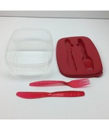 Red Divided Lunch Box Food Container Fork &amp; Knife BPA Free - £15.92 GBP