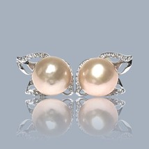 Shiny 9.5 - 10mm Natural Peach Pink Edison Round Cultured Pearl Stud Earrings - £33.07 GBP