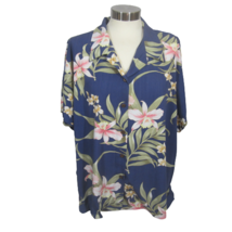 Two Palms Women Hawaiian Shirt 3XL rayon orchid floral blue Made in Hawaii - £22.30 GBP