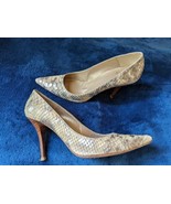 Stuart Weitzman &#39;Iris&#39; Heels Pumps 7.5 Honey Mica Python Snake Gold Silver - £38.93 GBP