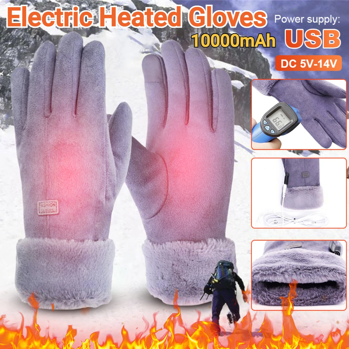 Motorcycle Heated Gloves 3 Gear Adjustment Heating Thermal Gloves Touch Screen - £12.62 GBP