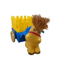 Fisher Price Little People Gold Farm Horse and Blue &amp; Yellow Cart Lot Of 2 - £9.32 GBP