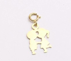 Gold Filled Yellow 12x14mm Kissing Boy and Girl Charm pendant  spring clasp lock - £19.54 GBP