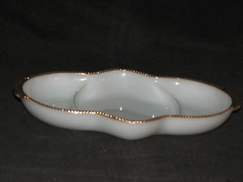 VTG. Anchor H/FKing  White Milk Glass with Gold Trim Divided Relish Dish... - $19.75