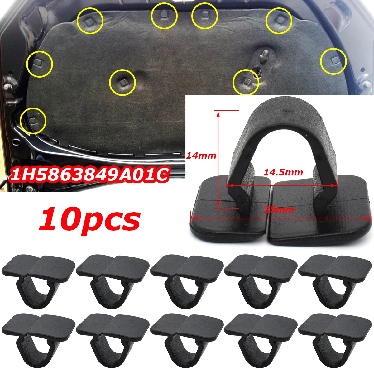 10x Plastic Hood Bonnet Insulation Clip Rivet Retainer For VW Polo Tiguan Passat - £7.92 GBP