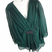 Collection By Dressbarn Emerald Green 10 Embellished Blouse Sheer Sleeve Fairy - £11.86 GBP