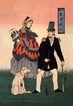 English Couple with Dog Look at Painting - $19.97