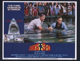 Jaws 3-D Lobby Card #4-1983-Dennis Quaid holding a shark fin. - £30.70 GBP