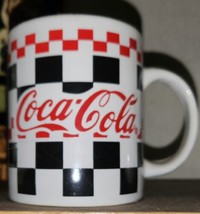 Coca Cola Coffee Mug 1996 Black White & Red Checkered by Gibson Large - $9.86