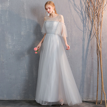 Light Gray Tulle Bridesmaid Dress Custom Plus Size Maxi Prom Dress image 5