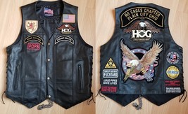 Vintage Motorcycle Club HARLEY DAVIDSON Leather Vest Jacket Patches chai... - $129.99