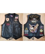 Vintage Motorcycle Club HARLEY DAVIDSON Leather Vest Jacket Patches chai... - $129.99