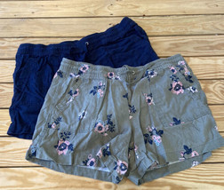 Nautica Women’s Set Of 2 Linen drawstring shorts Size L Olive Navy i9 - £17.75 GBP