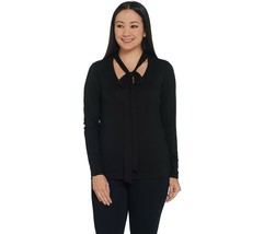 Lisa Rinna Collection Solid Neck Tie Long Sleeve Top Black Size XX-Small A345861 - £10.04 GBP