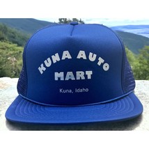 Kuna Idaho Auto Mart Trucker Hat Vintage Snapback Cap Blue Car Dealer Lot - £17.26 GBP