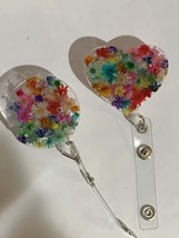 retractable badge holder belt clip Pretty Flowers Sealed In Resin - £7.89 GBP