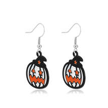 Black &amp; White Stripe Jack-O&#39;-Lantern Drop Earrings - £10.38 GBP