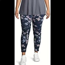 Terra &amp; Sky Women&#39;s Plus Ankle Length Jeggings 0X (14W) Blue Floral NEW - £15.28 GBP