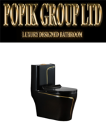 Luxury Rimless Flush-Bathroom  black toilet design model with Hand made Gold col - $1,890.00