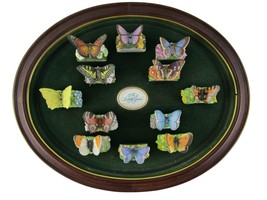 Set of 12 Franklin Mint Butterfly Garden Napkin Rings in Display Oval Case - $126.68