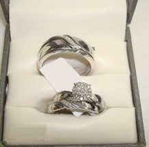 1 Ct Simulated Diamond Engagement Trio His Her Bridal Ring Gold Plated 925Silver - £111.46 GBP