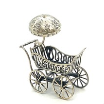 Vtg Sterling Signed Italy Victorian Filigree Style Baby Pram Trolley Miniature - £108.36 GBP