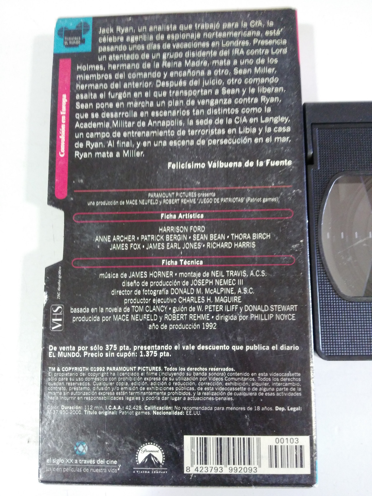 Juego de patriotas Harrison Ford Noyce VHS Packung Karton Spanisch el Welt Item image 2