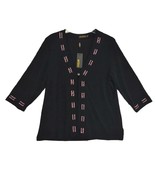 NWT Picadilly Women&#39;s L Black Pink Ribbon Trim 1-Button Cardigan Top Mad... - $33.87