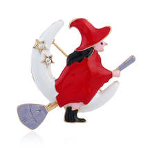 Cubic Zirconia &amp; Enamel 18K Gold-Plated Flying Witch Brooch - £11.18 GBP