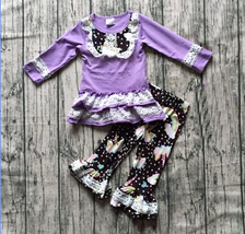 NEW Boutique Unicorn Girls Long Sleeve Ruffle Tunic &amp; Leggings Outfit Set - £8.84 GBP