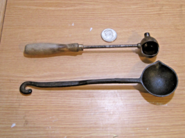 2 Antique Ladle Cast Iron Lead Pouring Melting Dipper Spoons Vintage - $47.52