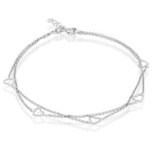 Sterling Silver Double Strand Open Hearts Anklet - £29.15 GBP