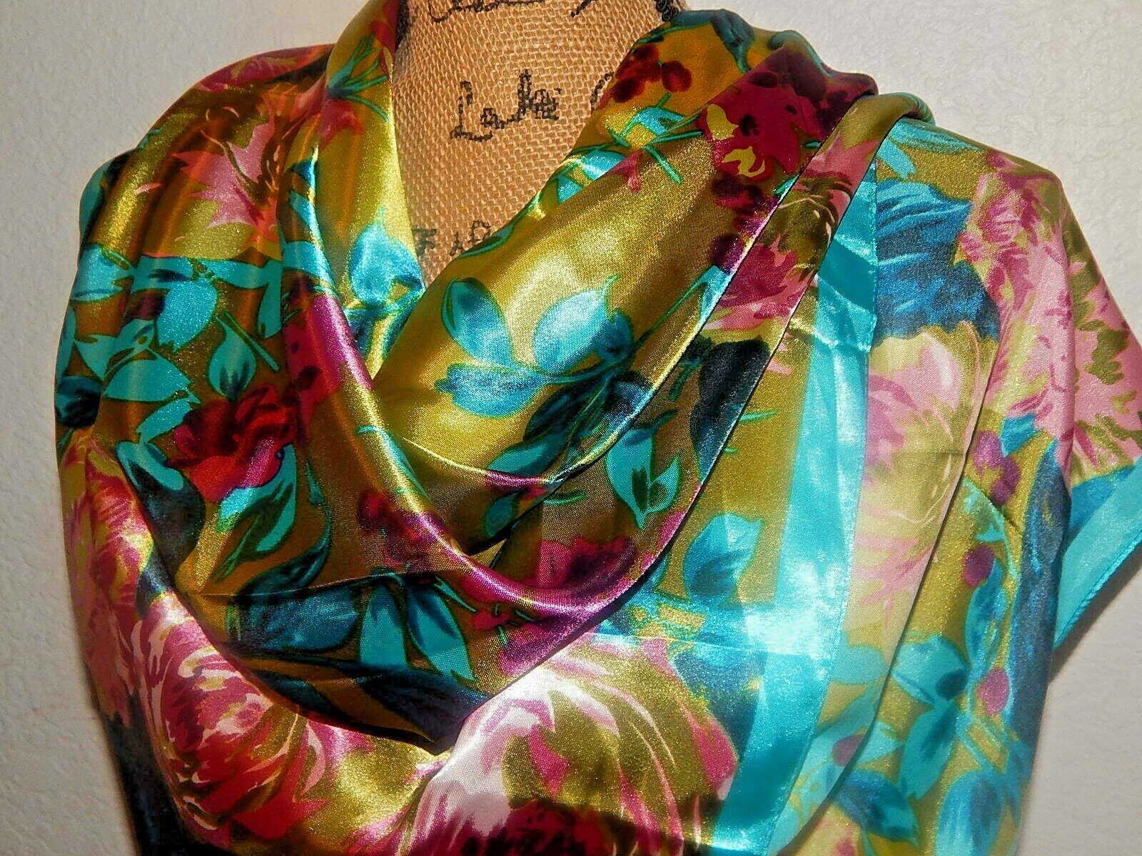 Primary image for NWT  Fashion Women's Scarf POLYESTER  35x35 inches  OLIVE BURGANDY BLUE