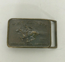 Vintage metal belt buckle pony express overland mail company horse and rider - £16.19 GBP