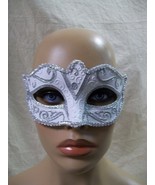 White Silver Glitter Eye Mask Royal Masquerade Ball Venetian Bridal Swan... - $12.56 CAD