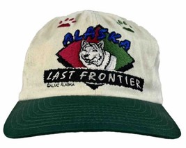 Vintage Alaska Last Frontier Snapback Hat Wolf &amp; Tracks  Green &amp; White 8... - £13.72 GBP