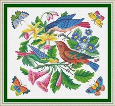 Antique Birds Flowers Butterflies Round Tapestry Motif Berlin Woolwork P... - £7.19 GBP