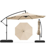 10 Feet Solar Offset Hanging Umbrella with Base and 32 LED Lights-Beige ... - €156,08 EUR