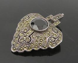 925 Sterling Silver  - Vintage Black Hematite &amp; Marcasite Brooch Pin - BP6853 - £33.03 GBP