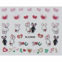 Nail Art 3D Stickers Decals White Blue Black Pink Heart Rabbit BLE969D - $2.99