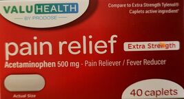 ValuHealth Extra Strength Pain Relief, Acetaminophen 500 mg, 40 Caplets - $3.46