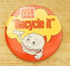 Vintage Employee Pinback Button McDonalds Recycle It Hamburger Carton - $12.86