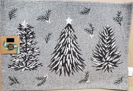Set Of 2 Same Tapestry Placemats, 13&quot;x19&quot;, Christmas Tree With Stars On Grey, Sm - £11.89 GBP